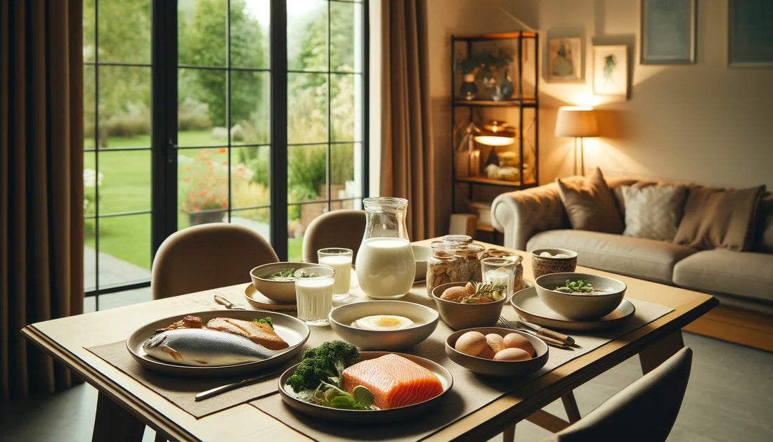 Cozy dining area set with nutritious foods high in amino acids for recovery