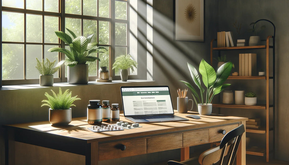 Modern home office with health supplements for breast augmentation recovery