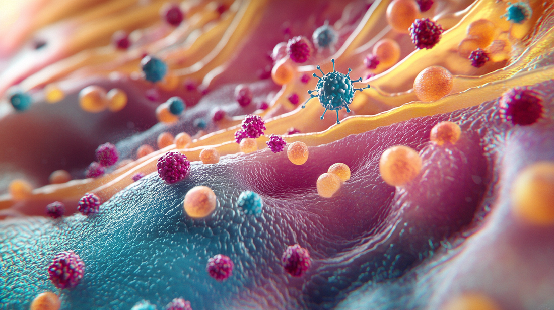 a dynamic depiction of skin microbiome with diverse microbes on a textured surface
