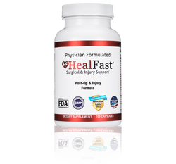 HealFast Surgical & Injury Recovery Formula bottle with labels and dosage information