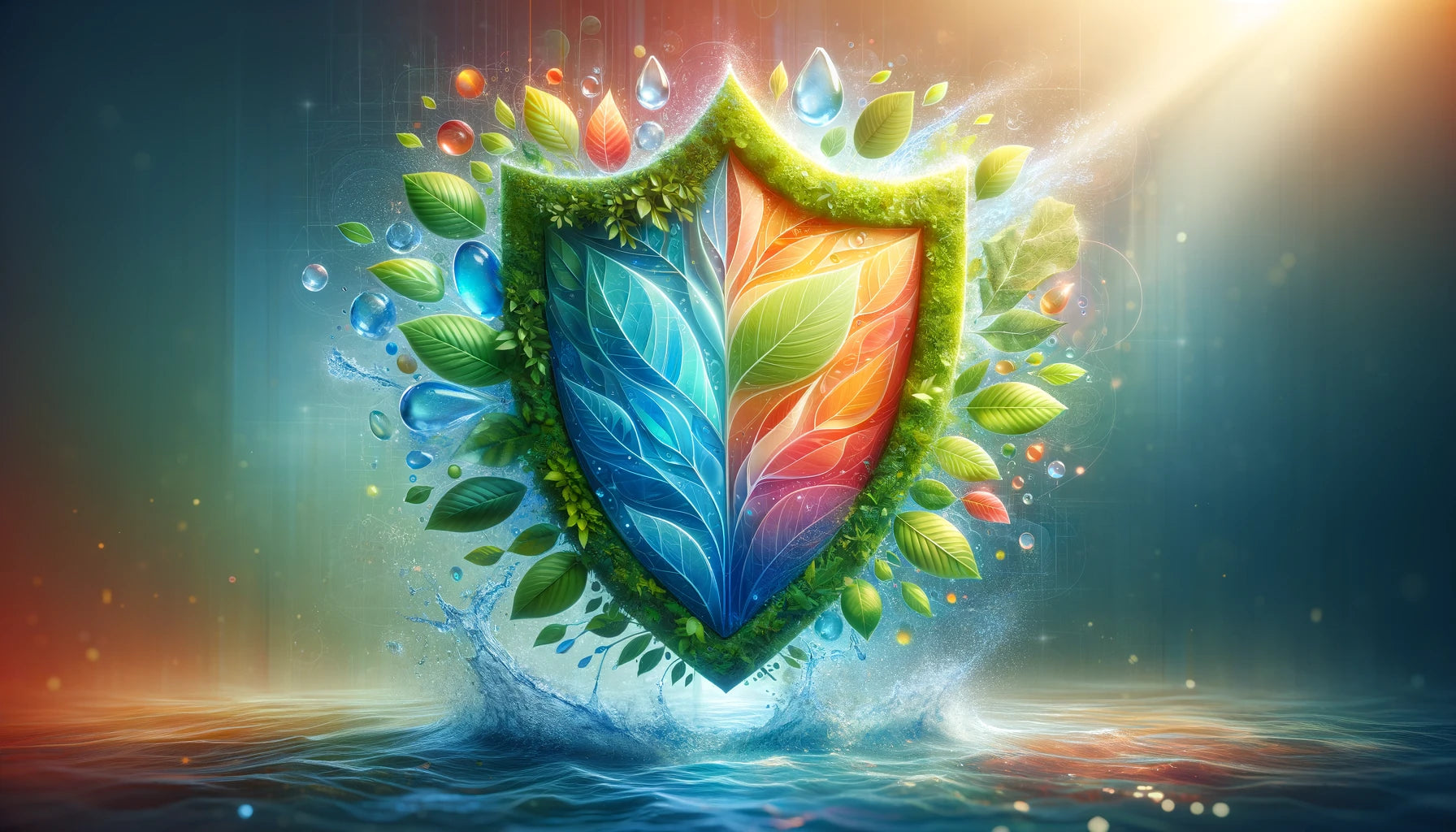 A conceptual illustration of a strong and healthy skin barrier represented by a vibrant shield made of natural elements