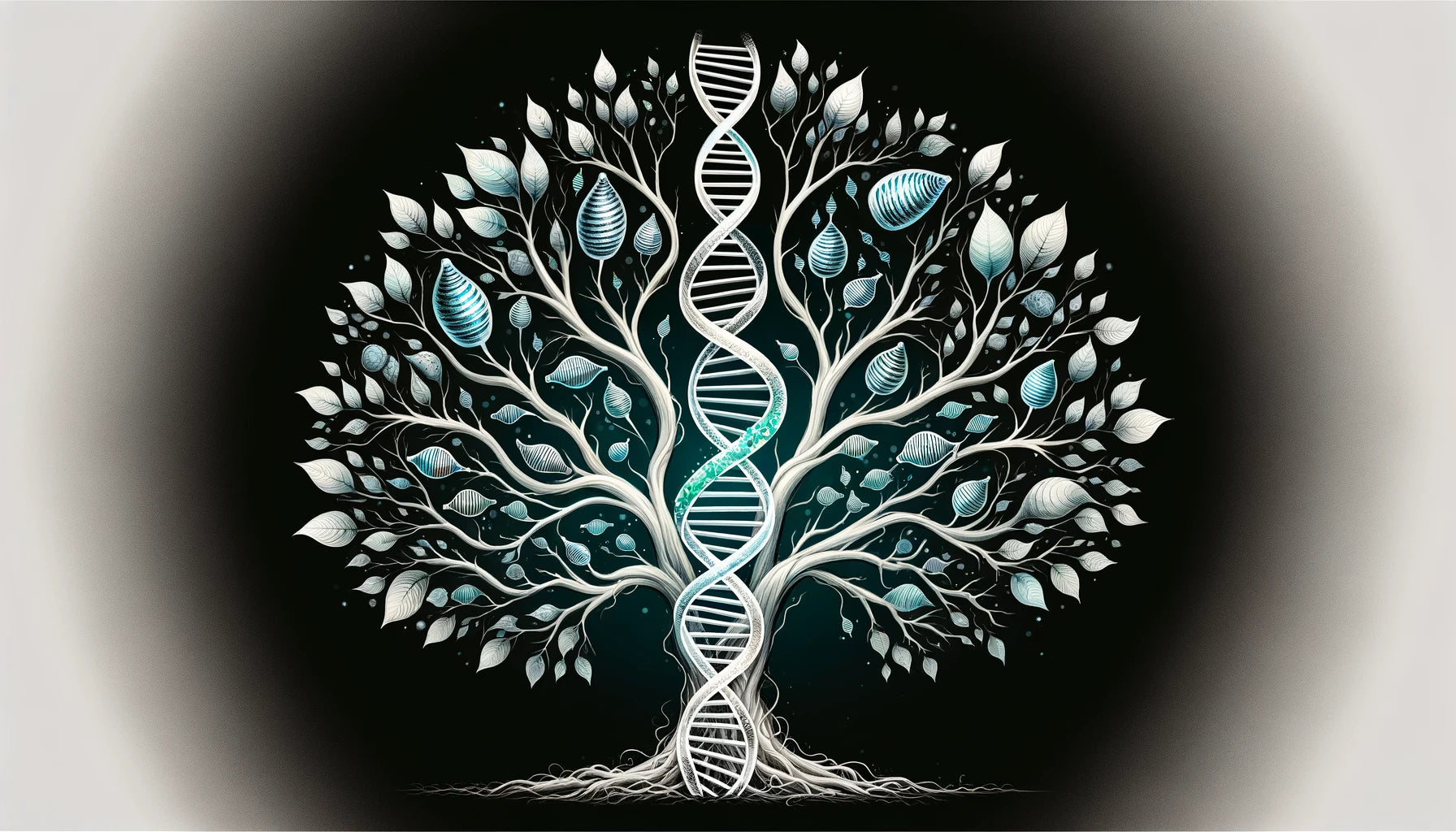 family tree design with DNA helixes on skin healing heritage